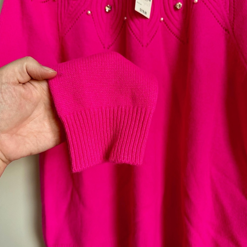 Charter Club Cashmere Sweater Womens Medium Hot‎ Pink Pearl Embellished NWT - Picture 7 of 11